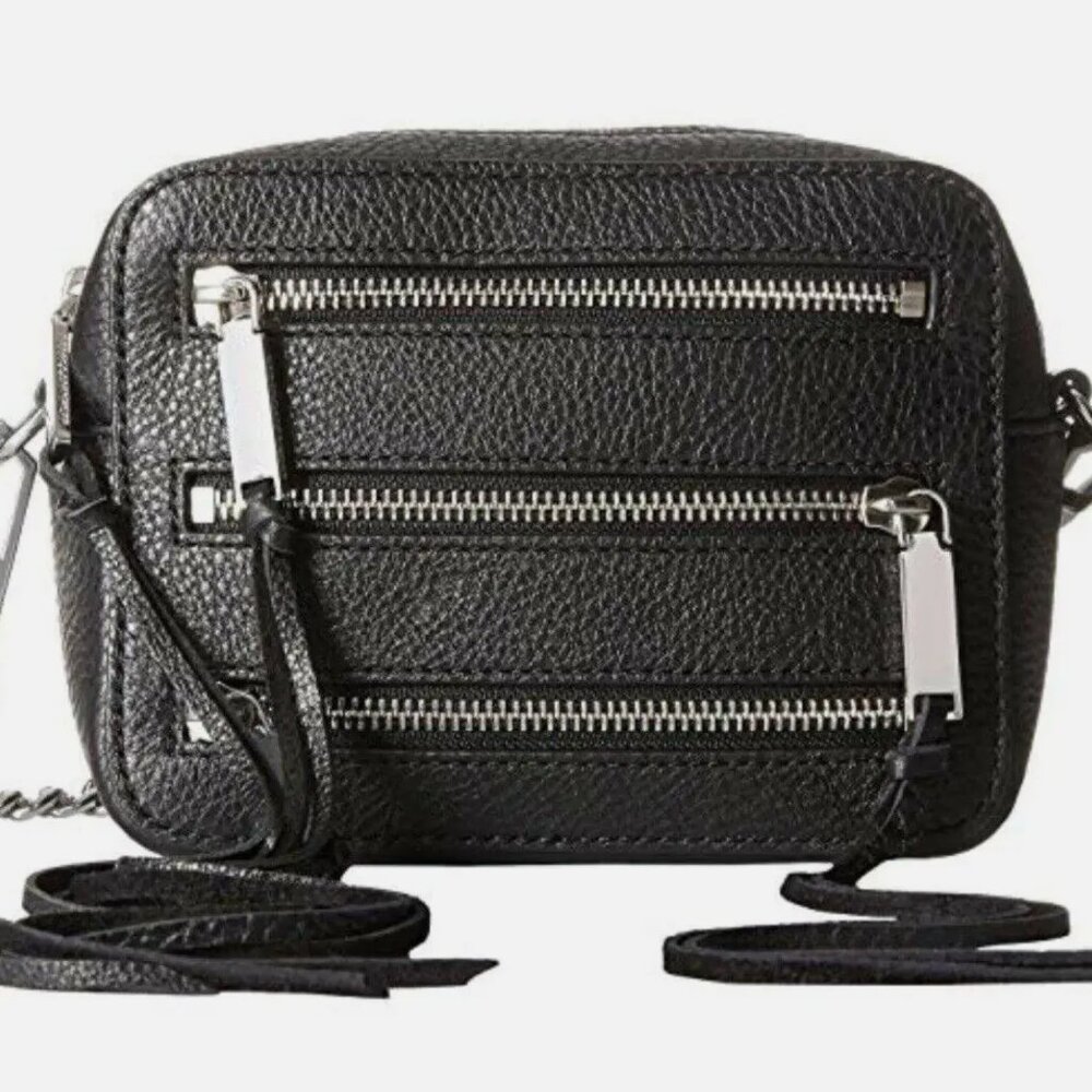 Rebecca Minkoff 4 Zip Moto Camera Bag Black Leather Crossbody